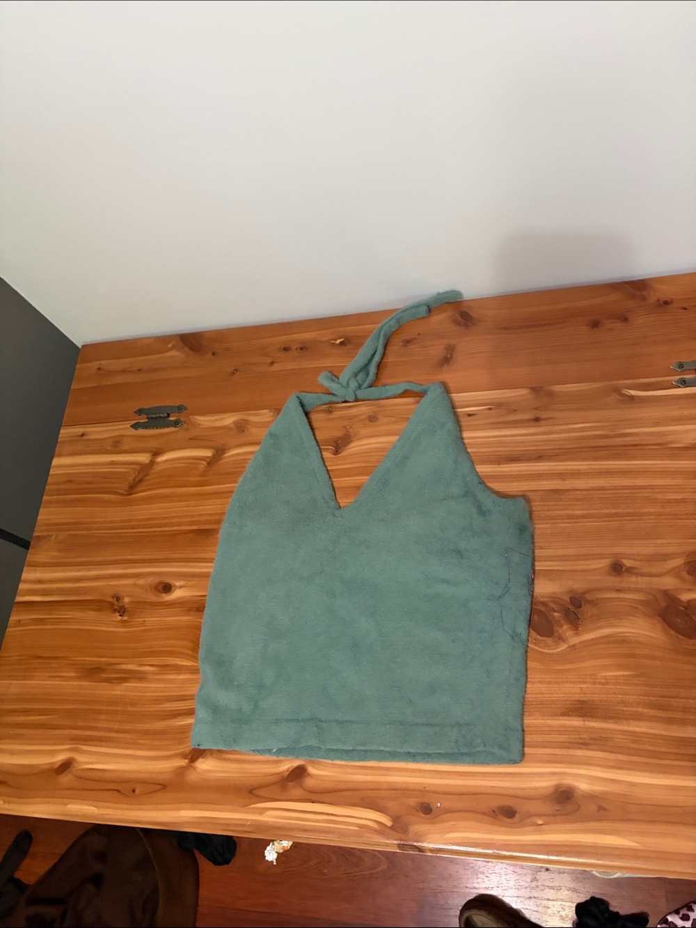 Gymshark Whitney Simmons fuzzy Halter Crop Top in Sage Green